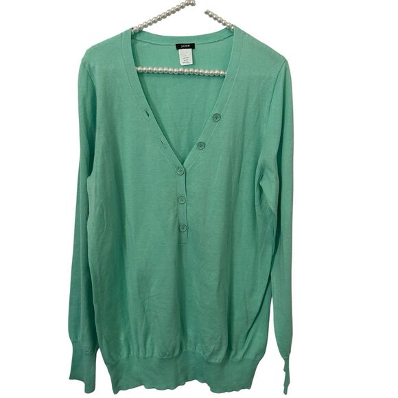 J Crew Sweater Women Large Green Classic 100% Cotton Cardigan Knit Office Preppy - Picture 1 of 9